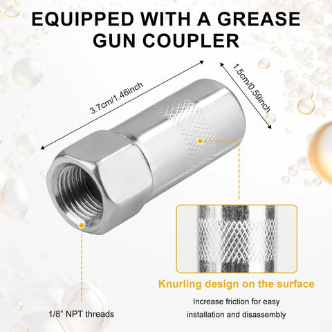 Grease gun accessory kit, 18-inch spring-flex hose with 1/8 in NPT threads and knurled fitting