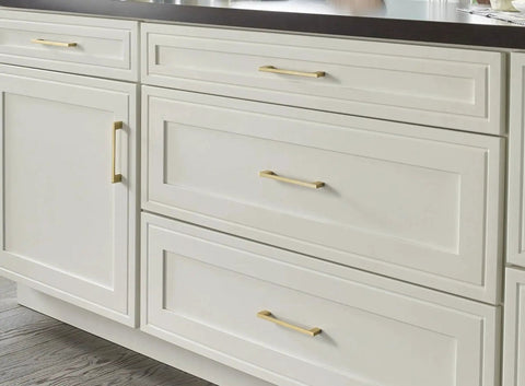 Sutton Satin Bronze Cabinet Pull 160 Millimeter Center To Center Soft Contoured Square Bar Handle on kitchen cabinets