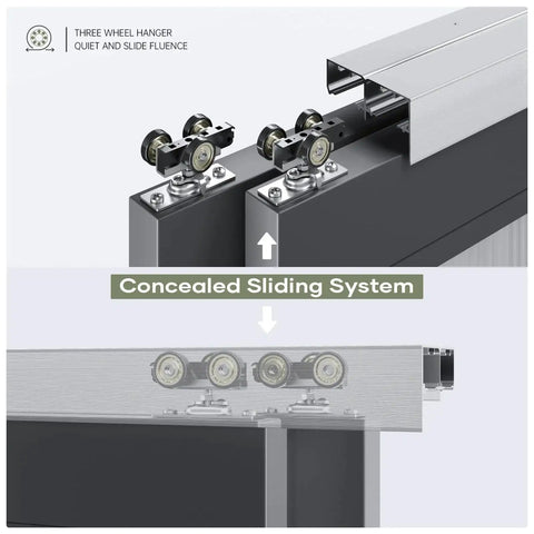 Bypass Double Sliding Pocket Door Hardware Kit 12Ft For 4 Door System Aluminum Track With Soft Glide Ball Bearing Rollers Quiet Operation