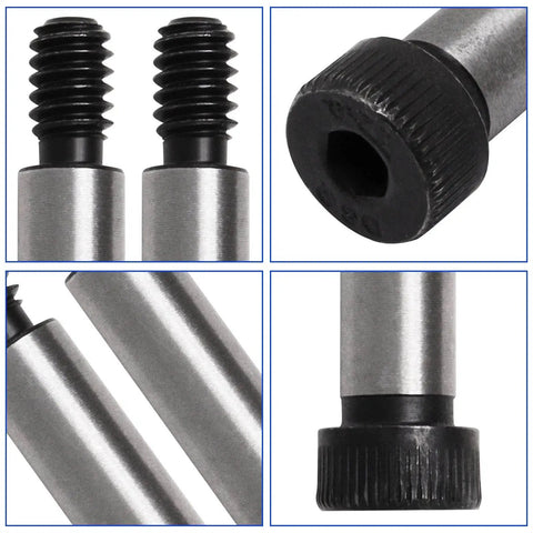 Close-up of Six Pack Alloy Steel Hex Socket Shoulder Screws With Five Sixteenth Inch Shoulder Diameter And Three Quarter Inch Shoulder Length And One Quarter Inch Twenty UNC Thread Durable High Strength Hardware For Machinery And Robotic Assembly showing threads and hex socket