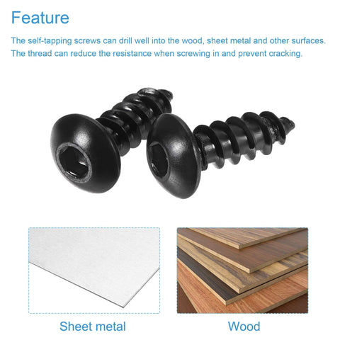 Hex Socket Self Tapping Screws M4 X 12mm Carbon Steel Wood Screws 200 Pieces Self Drilling Fasteners For Wood And Metal Sheets Durable Rust Resistant DIY Hardware illustration