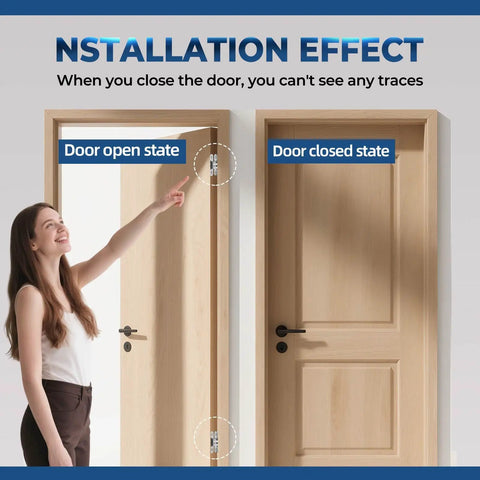 Installation effect of Hidden Door Hinge Set 0.63 by 2.76 Inch 2 Pack Built To Last Heavy Duty Invisible Hinges for Wood Doors