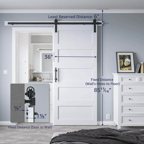 36x84 Inch Sliding Barn Door Kit With Hardware, Handle And Floor Guide, Waterproof PVC Surface, White 5-Panel Solid Slab installed