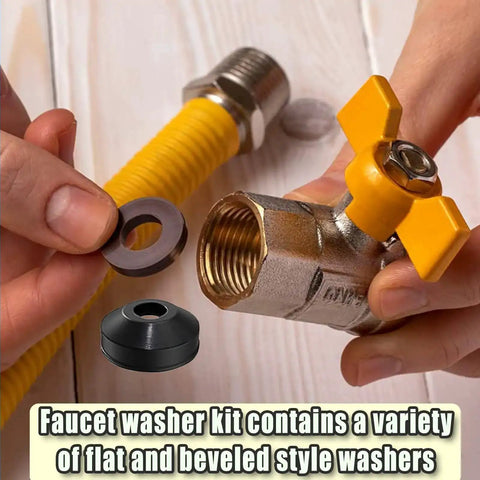 48 Piece Outdoor Faucet Washer Kit With Brass Screws And Flat And Beveled Washers being installed on faucet