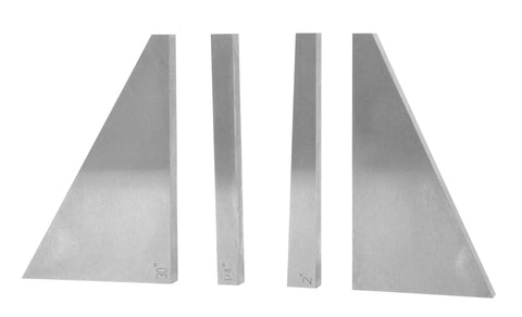 Close-up of 12 Piece Steel Angle Gauge Block Set With Case For Machinists And Metalworkers Includes Quarter Degree And Half Degree Blocks Plus 1, 2, 3, 4, 5, 10, 15, 20, 25, 30 Degree Blocks For Precise Milling Angles And Calibration showing multiple angle blocks.