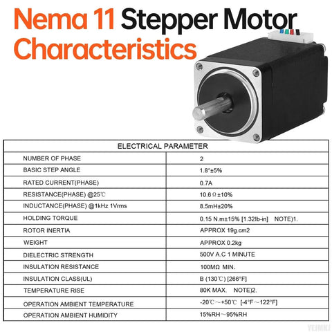 High Torque Nema 11 Stepper Motor 2 Phase 1.8 Degree, 15Ncm Bipolar With 4 Lead Cable 1M, product specifications shown
