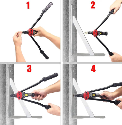 Beast Mode 16 Inch Rivet Nut Tool Kit With 17 Metric And SAE Mandrels in use, demonstrating quick-change and ergonomic leverage features.
