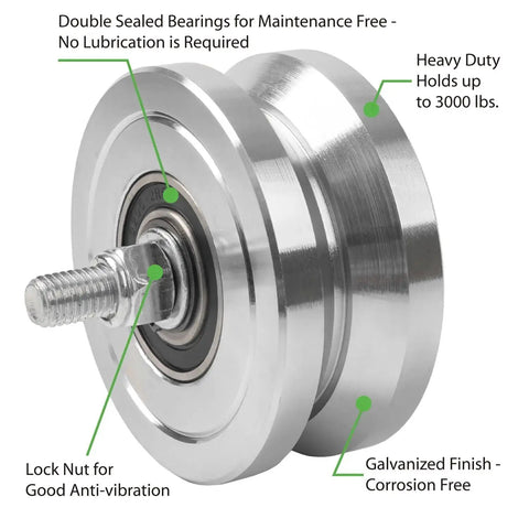 4 Inch V-Groove Gate Wheel Made Of Solid Steel With Dual Sealed Bearings, Heavy Duty Industrial Sliding Wheel For Inverted V Track Gates Up To 3000 Lbs, Screw Included No Brackets Required Maintenance Free