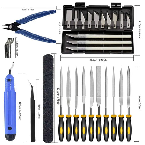 All-In-One 32 Piece 3D Print Tool Kit For Cleaning Finishing Deburring And Post Processing With Knife Clean Up Kit Deburring Tools Pliers Tweezers Files