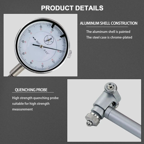 Close-up of Dial Indicator Bore Gauge 2 To 6 Inch Range With 0.001 Inch Accuracy, 6 Inch Stem, featuring aluminum shell