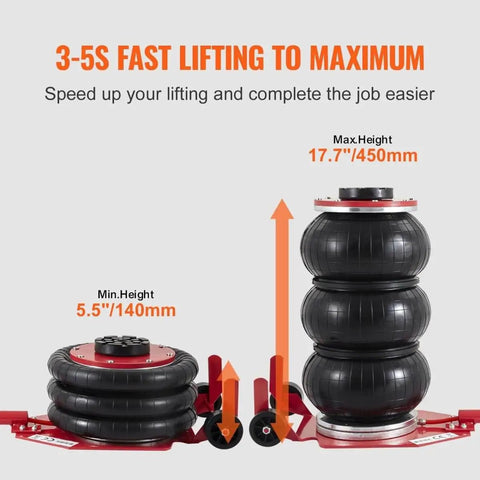 Three Ton Triple Bag Air Jack With Six Steel Tubes Lifts Up To 17.7 Inches In 3 To 5 Seconds Fast Pneumatic Lift For Cars