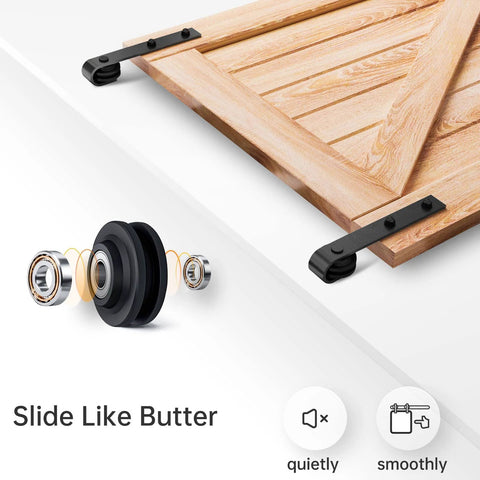 6 Ft Heavy Duty Sliding Barn Door Hardware Track Kit With J Pulley, Smooth Quiet Ball Bearing Rollers visual with wooden door
