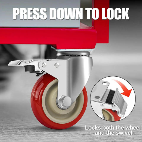 4 Inch Heavy Duty Swivel Caster Wheels With Brakes Set Of 4 showing brake locking mechanism close-up