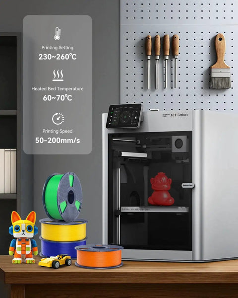 3D printer setup with PETG Filament 1.75mm 1kg Black With Excellent Layer Adhesion And Low Stringing near workshop tools