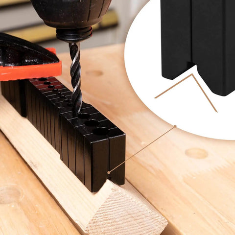 Precision Drill Guide For Straight Holes Compact Portable Drilling Block For Wood Metal And Plastic SAE One Eighth To Three Eighths Inch Sizes Keeps Drill Bits Aligned For Cleaner And More Accurate Holes