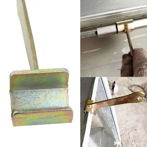 Metal Duct Clamp Wrench For HVAC Manual Tool Universal Flange Pipe Clamp Clip Dual Purpose Spanner in use and close-up view