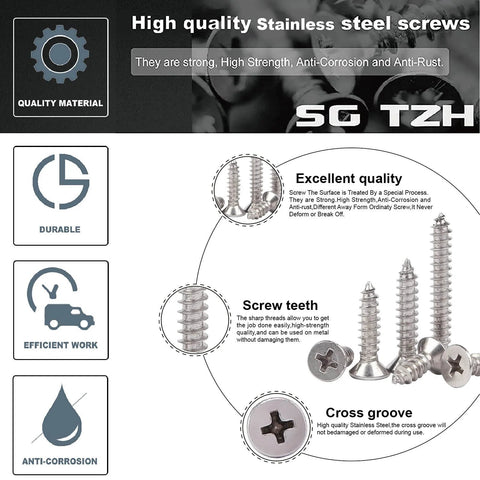 Size 14 Wood Screws Two And Three Quarter Inch 100 Count Stainless Steel 304 Self Tapping Flat Head Phillips shown with features