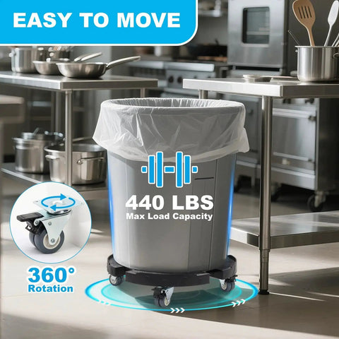 Adjustable 15-19 Inch Round Drum Dolly With Locking Wheels Fits Trash Cans And Drums Heavy Duty 440 Lbs in kitchen setting