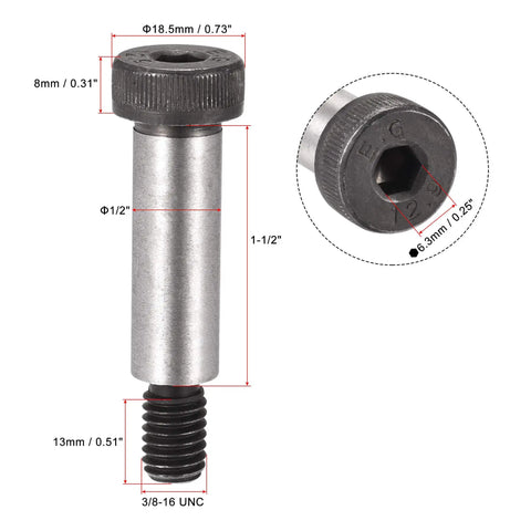 Alloy Steel Hex Socket Shoulder Bolts 1-1/2 Inch Shoulder Length 1/2 Inch Shoulder Diameter 3/8-16 UNC Thread 2 Pack