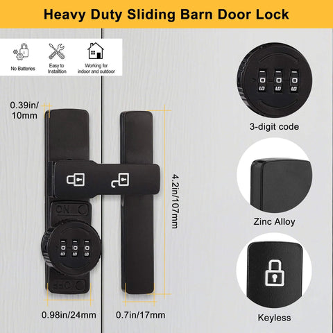 3 Digit Keyless Barn Door Latch With 180 Degree Flip For Sliding Gates And Cabinets Easy Password Security For Shed Garage Fence And Bathroom Durable Black Hardware For Privacy And Safe Access.