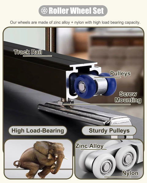 Built Tough Soft Close Pocket Door Track Kit Five Point Nine Foot Barn Door Hardware Set with wall mount brackets detail