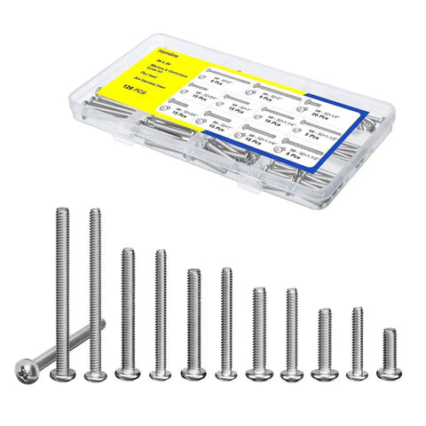 Electrical Screw Kit With 304 Stainless Steel Phillips Pan Head Machine Screws Sizes Six Thirty Two And Eight Thirty Two 120 Pieces