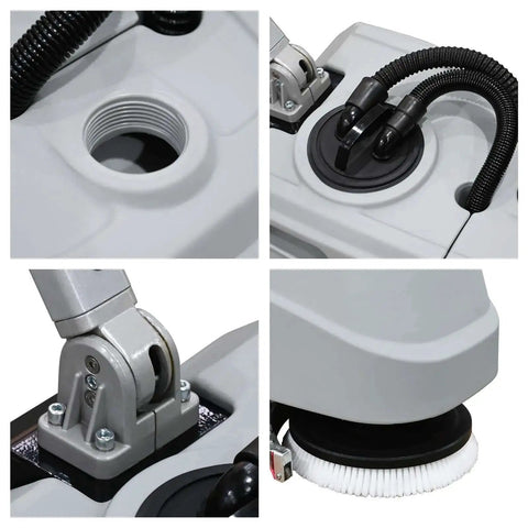 Close-up of components on Foldable Walk Behind Floor Scrubber Machine With 180 RPM And 300W Motor, Heavy Duty Hand Push Design.