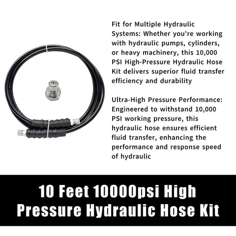 Pro Grade Built Tough 10 Foot High Pressure Hydraulic Hose Kit 10000 PSI CH604 With Three Eighths Inch NPT Thread in black