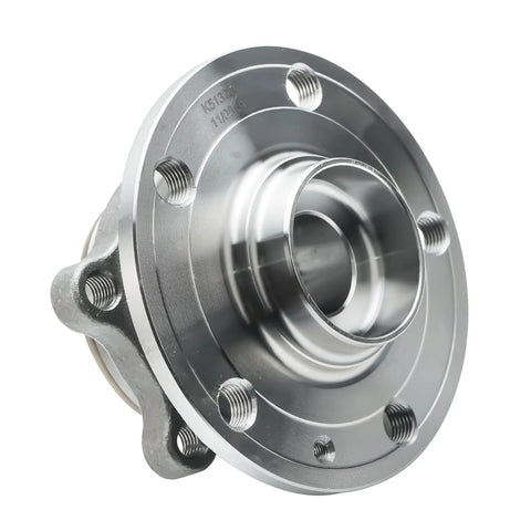 Front view of metallic rear wheel bearing hub for AWD vehicles. Pair Rear Wheel Bearing Hubs Swap Fits VW Passat AWD 2006 2010 VW CC AWD 2009