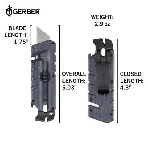 Front and side view of Prybrid 8 In 1 Multi Tool Knife With Wire Stripper Bottle Opener Pocket Clip, 5.03in length, 2.9oz weight.