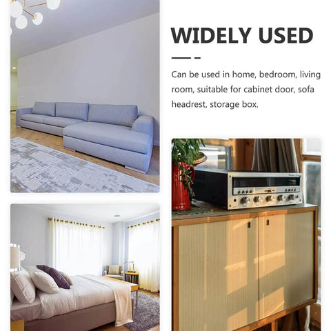 Image collage showing a grey sofa, a bedroom with natural light, and a cabinet with a stereo, highlighting home usage options.