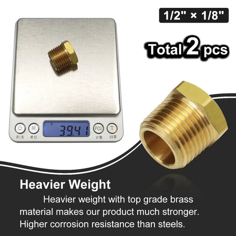 One Half Inch NPT Male To One Eighth Inch NPT Female Reducing Brass Pipe Fitting With Hex Head Bushing Adapter on scale