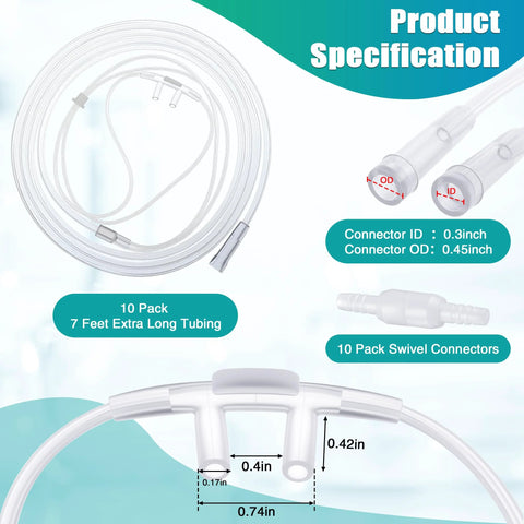 Anglechic 10-pack adult oxygen nasal cannula with 7 ft soft clear tubing and curved nosepiece