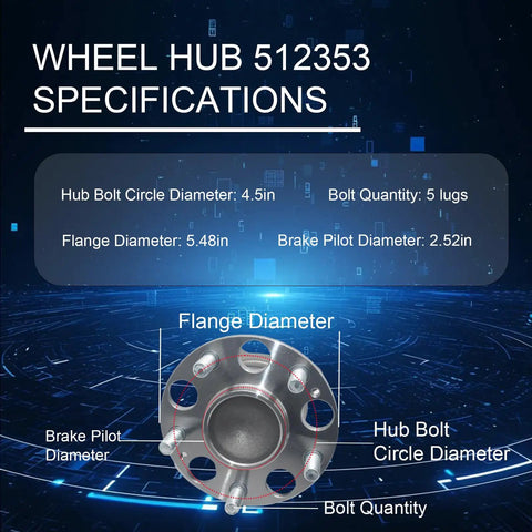 Rear Wheel Bearing Hub Assembly 512353 specifications diagram with dimensions and lug details