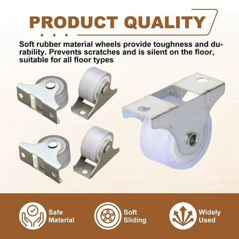 1 Inch Mini Caster Wheels Set 8 Pieces Fixed Silent Non Swivel Thickened Rubber Castors With Metal Top Plate for Furniture