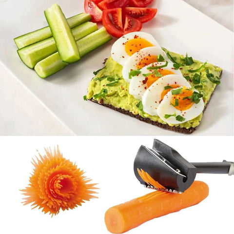 Two Pack Spiral Vegetable Slicer Spiralizer Chopper Veggie Cutter Handheld Food Slicer Grater For Carrots Zucchini Beets And Salad Noodles Easy Clean Stainless Steel Kitchen Gadget next to carrot spiral and avocado toast with cucumber and tomato