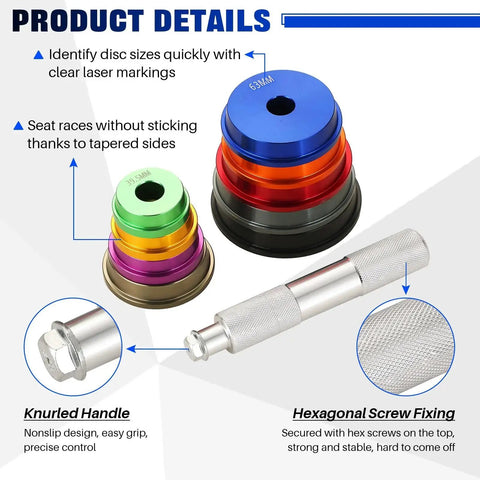 Bearing Race And Seal Driver Set 10 Piece Bearing Press Kit with 9 Adapters showing knurled handle and hexagonal screw fixing