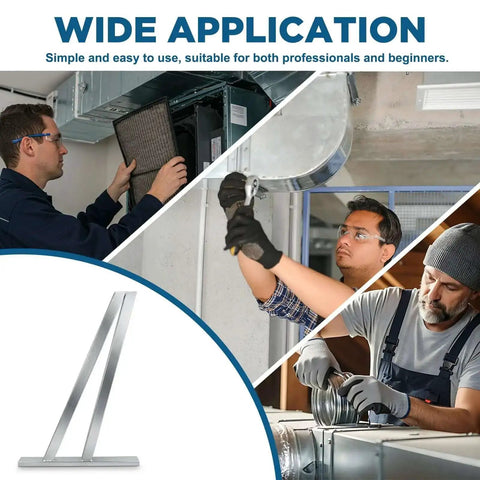 Installers using Beefy Heavy Duty Aluminum Square Duct Angle Cutting Guide With 15 Degree And 22.5 Degree Settings for HVAC ductwork
