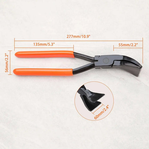 11 Inch Hand Seamer Sheet Metal Tool With 45 Degree Jaws And PVC Handle laying on a white background with measurement annotations