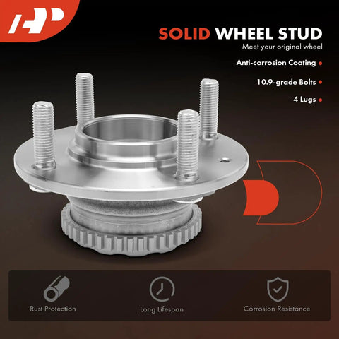 Front view of solid wheel stud assembly with anti-corrosion coating and 4 lugs