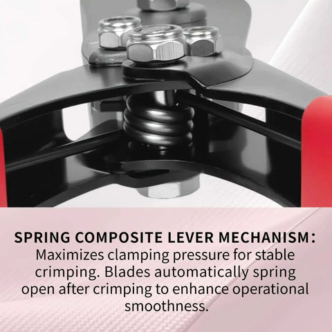 Close-up of the spring composite lever mechanism on a 5 Blade Hand Crimper For Sheet Metal 24 28 Gauge Ductwork HVAC Crimping Tool.