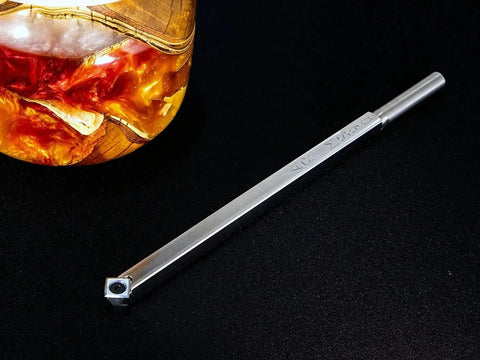 Mid Size 90 Degree Carbide Turning Tool For Acrylic Resin And Hybrid Woodturning On Lathe Pro Grade Stainless Steel Tool With 11mm Carbide Cutter And Negative Rake 9 Inch Shaft And 12 Inch Bright White Handle USA Made next to colorful acrylic resin and wood material