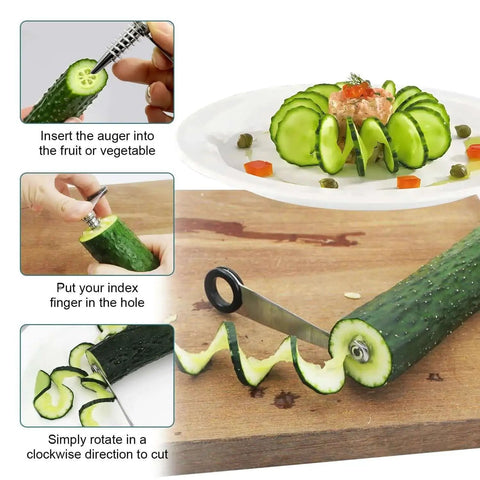 Dope Two In One Spiral Slicer And Crinkle Cutter For Veggies And Fries Stainless Steel Kitchen Tool with spiral-cut cucumber