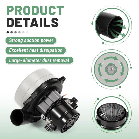 VORGENS vacuum blower motor assembly with white housing and black base; wires exposed