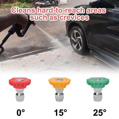 Zero Degree Red Stainless Steel Pressure Washer Nozzle Tips Set One Quarter Inch Quick Connect Orifice Three Point Zero For 2500 3000 3500 4000 PSI Heavy Duty Pack Of Six By Podoy shown cleaning crevices