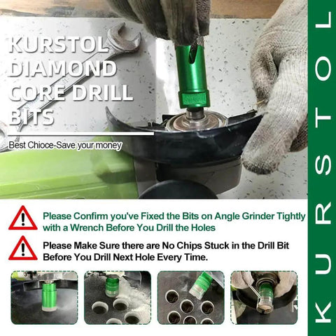 Pro Grade Diamond Core Drill Bits Kit For Tile And Stone in use, showing installation and secure fitting with wrench.