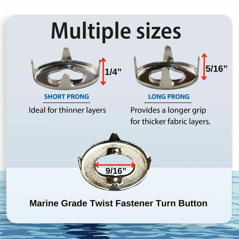 Marine Grade Twist Fasteners Turn Button Eyelets size options and dimensions