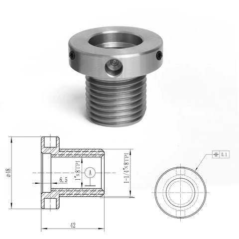 Woodturning Lathe Thread Adapter 1x8TPI Female To One And A Quarter Inch Eight TPI Male For Headstock Spindle With Jackscrews