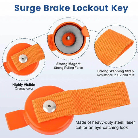 QCG Surge brake lockout key set, orange two-pack with magnetic head and heavy-duty strap.