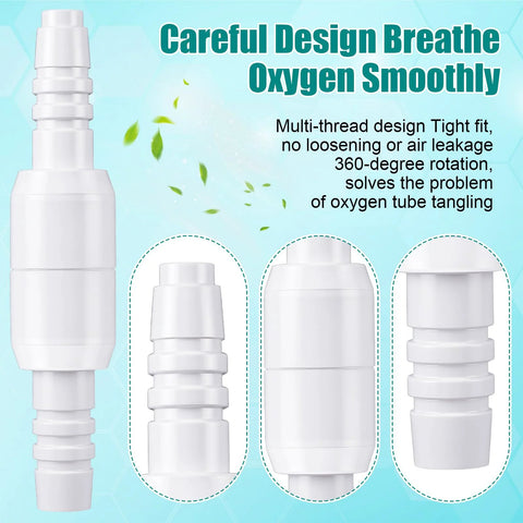 Geiserailie 10-pack white plastic oxygen tubing swivel connectors with 360-degree rotation to prevent tangles.
